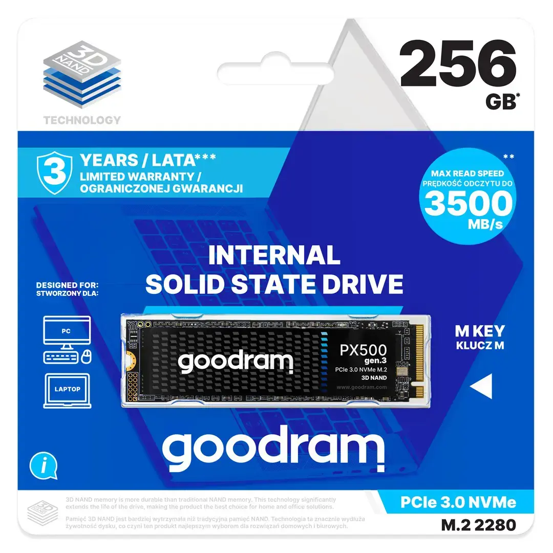 SSD diskas GOODRAM SSDPR-PX500-256-80-G3 256 GB, M.2, PCI Express 3.0