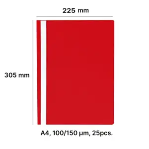 AD Class segtuvėlis skaidriu viršeliu 100/150 raudonas, pakuotėje 25 vnt.