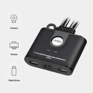 ATEN 2 prievadų USB FHD HDMI kabelinis KVM jungiklis, 1920 x 1200 taškų, "Full HD", 1 518 W, juodas