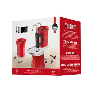 "Bialetti Mini Express" kavos aparatas raudonas 2tz + 2 puodeliai