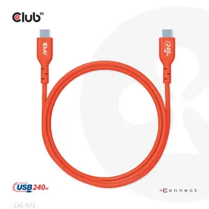 CLUB3D USB2 Type-C Bi-Directional Cable, Data 480Mb,PD 240W(48V/5A) EPR M/M 2m, 2 m, USB C, USB C, USB4 Gen 2x2, Red