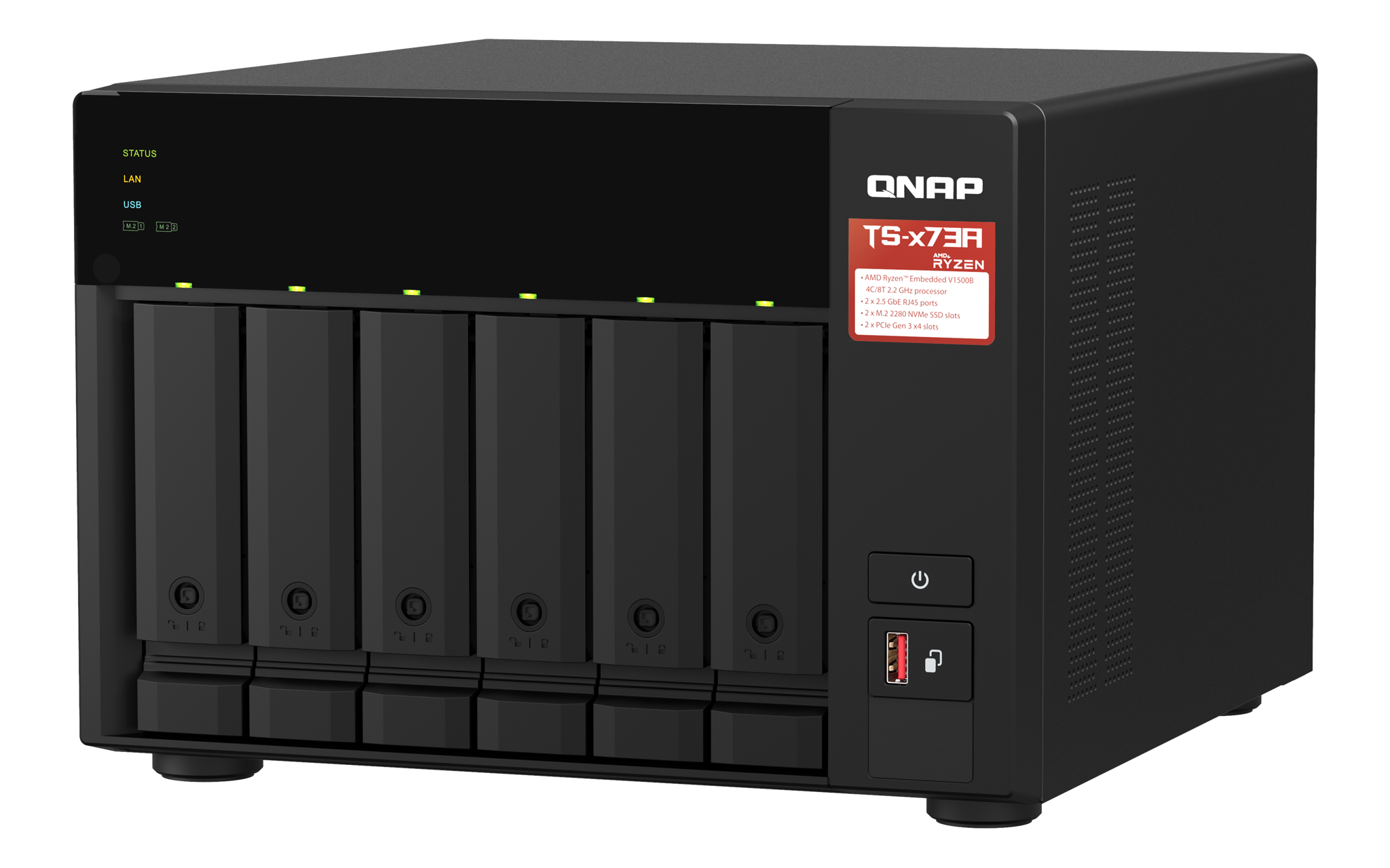 QNAP TS-673A, NAS, bokštinis, "AMD Ryzen", V1500B, juodas