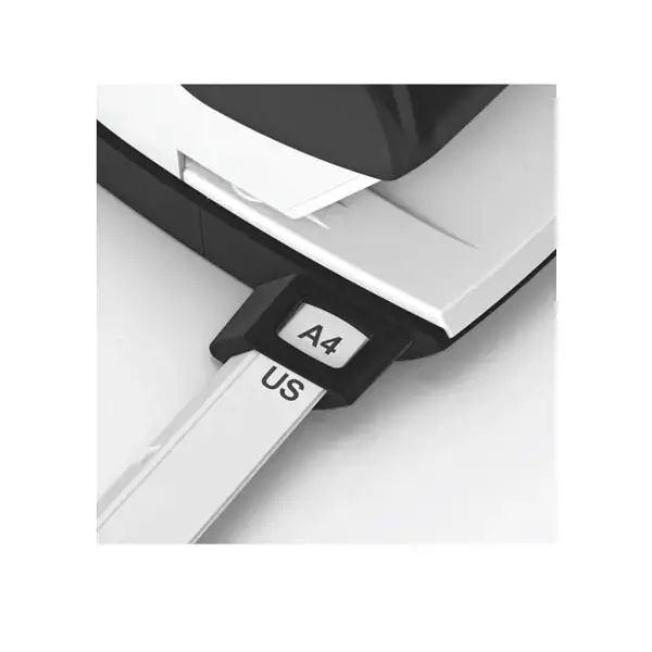 "Leitz NeXXt WOW" metalinė biuro skylmuša, 30 lapų, juoda, balta, metalinė, 3 mm, A4, A5, A6, Folio, JAV, 107 mm