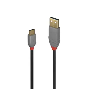 Lindy 2m USB 2.0 Type A to C Cable, Anthra Line, 2 m, USB A, USB C, USB 2.0, 0.48 Gbit/s, Black, Gr…