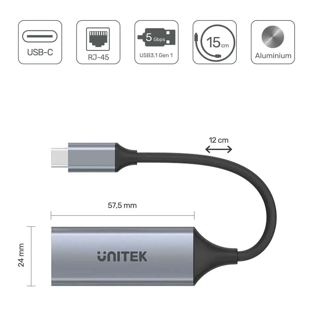 UNITEK adapteris USB-C 3.1 Gen 1- RJ45 1 GBps U1312A