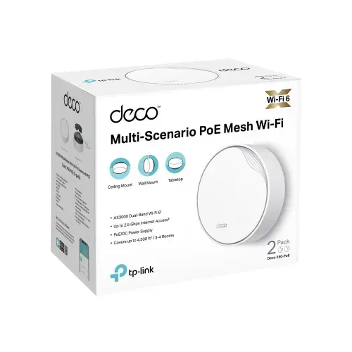 TP-Link DECO X50-POE(2-PACK) AX3000 Whole Home Mesh Wi-Fi 6 tinklo sistema su PoE
