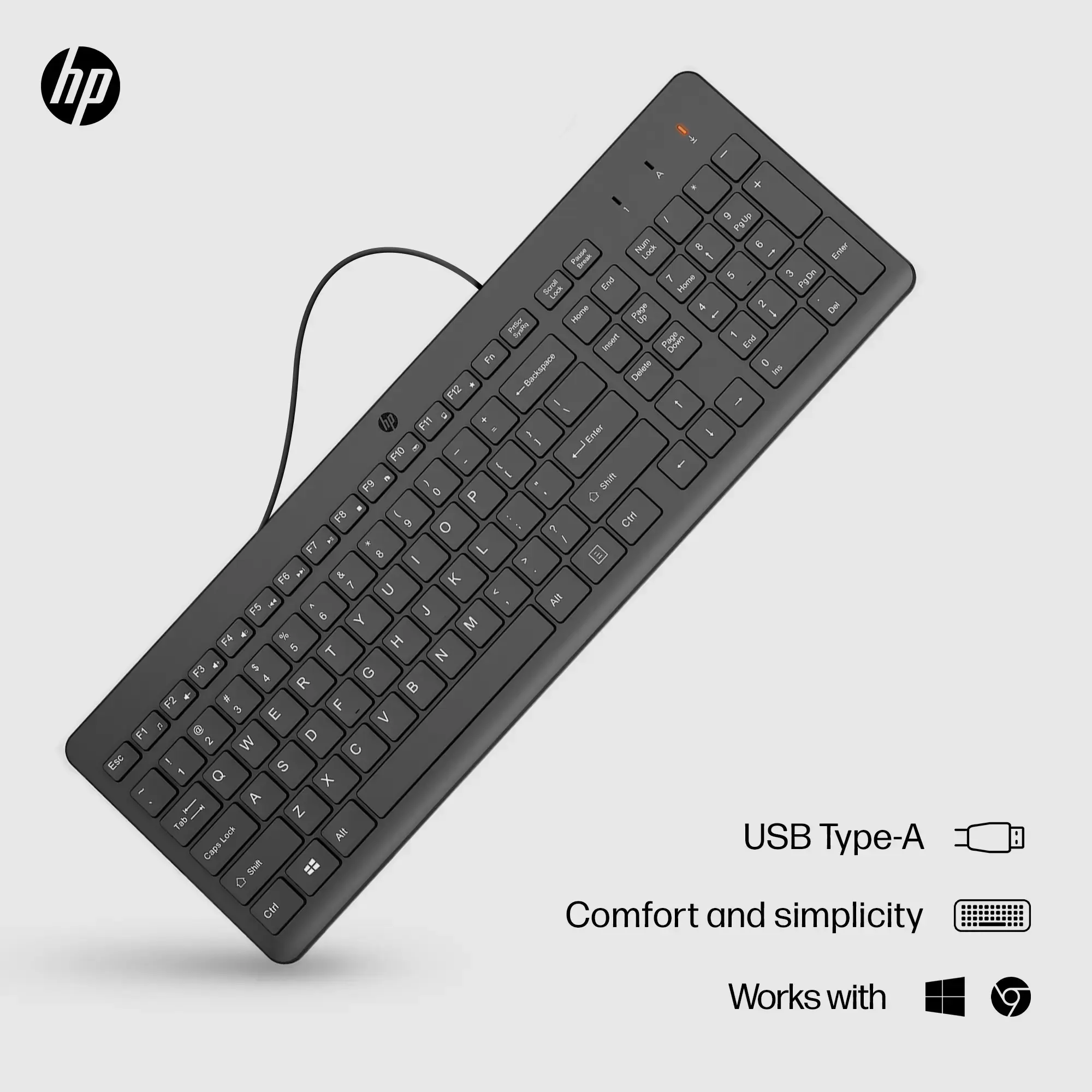 HP 150 laidinė klaviatūra, pilno dydžio (100 %), USB, mechaninė, QWERTY, juoda