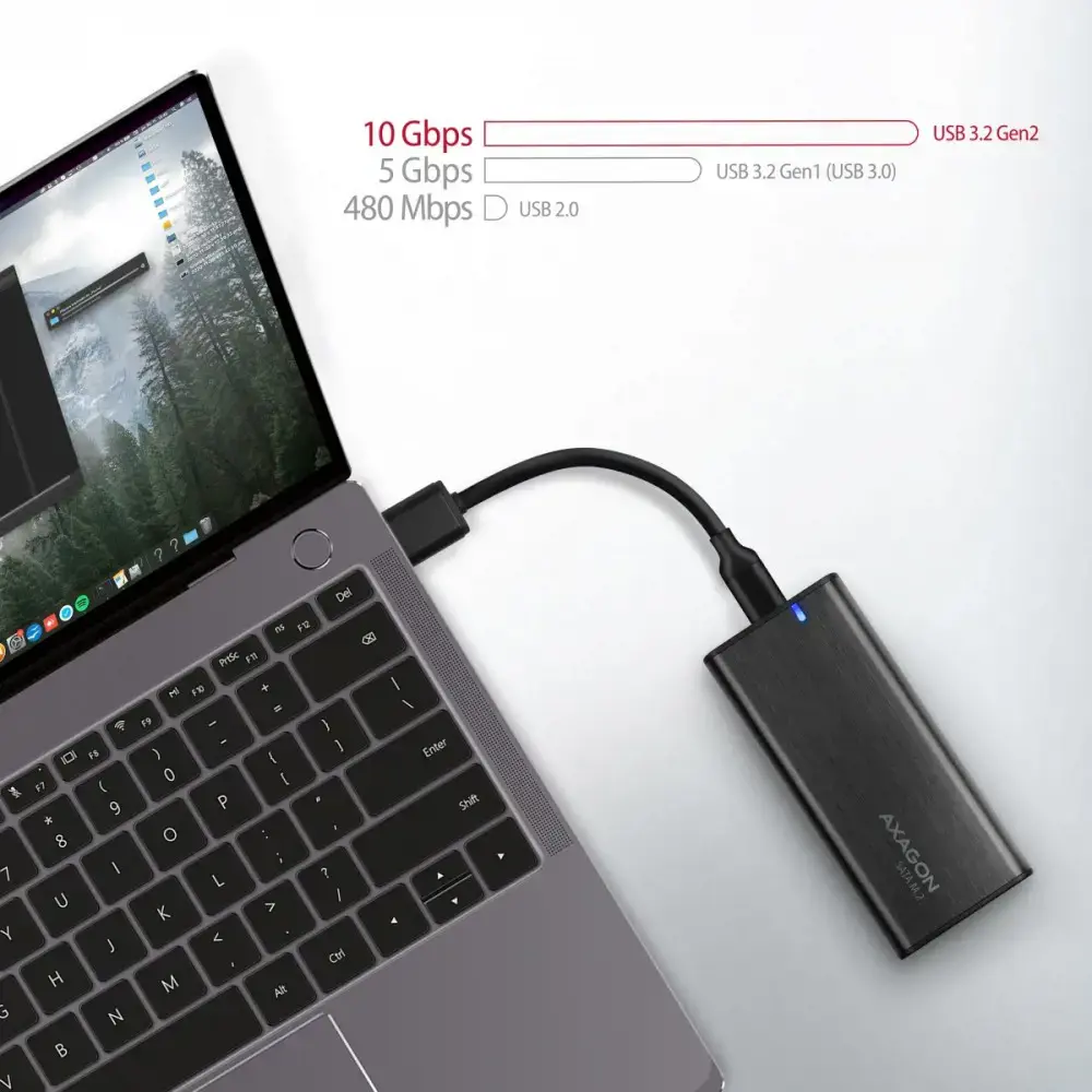 AXAGON EEM2-SBC, M.2 SATA be varžtų RAW dėžutė, juoda, SuperSpeed USB-C 10 Gbps
