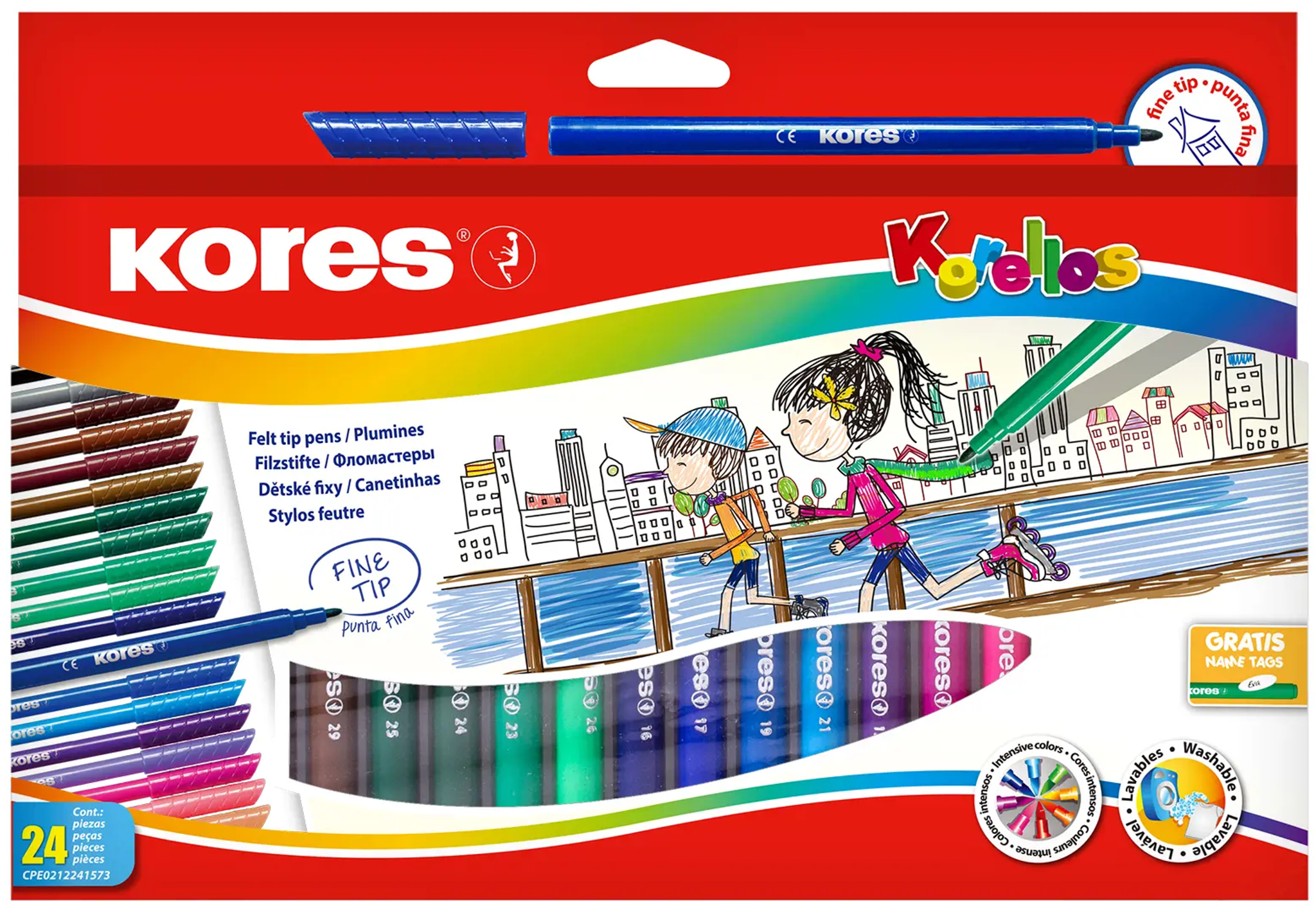 Flomasteriai KORES FINE TIP, 24 spalvų