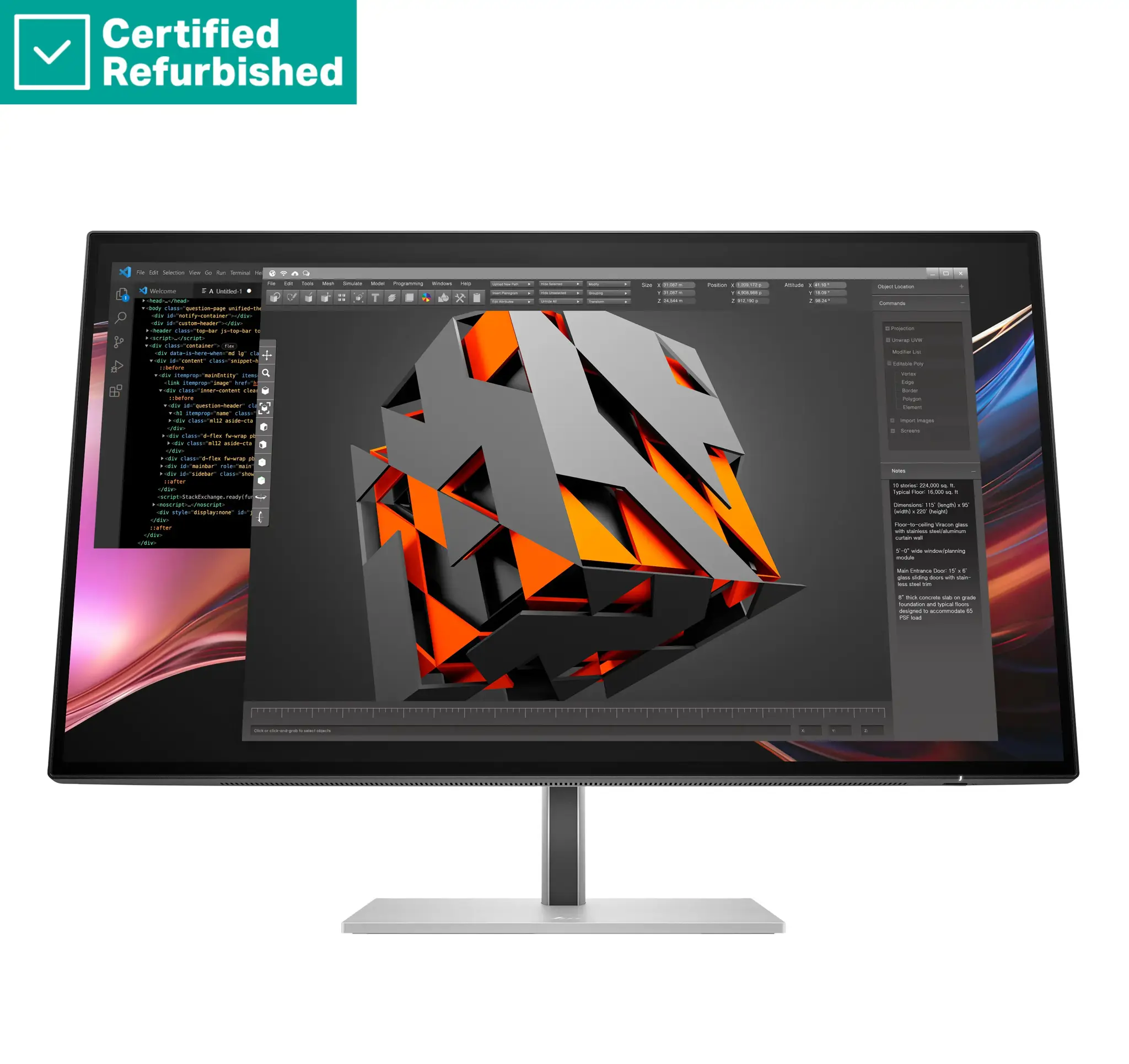 RENEW SILVER HP 727pu Series 7 Pro QHD TB4 Charging Monitor - 27" 2560x1440 QHD 400-nit 120Hz AG, IPS Black HDR 400, USB-C(100W/15W)/HDMI/DisplayPort Daisy-Chain, 5x USB-A, RJ-45 LAN, height adjustable/tilt/swivel/pivot, 1 years