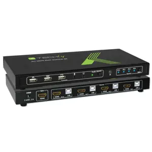 "Techly" 4x1 USB HDMI KVM jungiklis 4Kx2K IDATA KVM-HDMI4U, 3840 x 2160 taškų, juodas