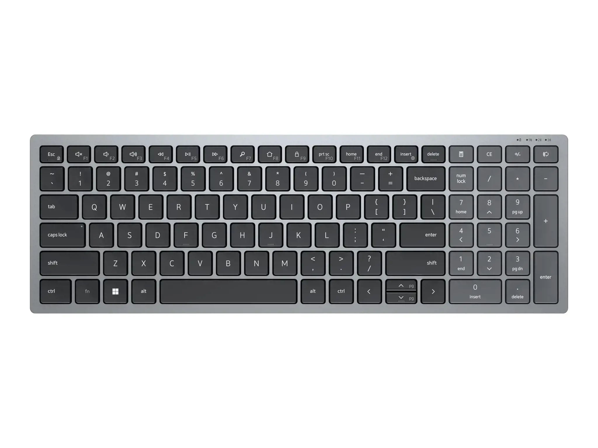 DELL KB740, pilno dydžio (100%), RF belaidis + "Bluetooth", žirklinis klavišų jungiklis, QWERTY, pilka, juoda