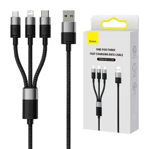 "3-in-1" "Baseus StarSpeed" USB kabelis, USB-C + micro USB + "Lightning", 3,5 A, 1,2 m (juodas)