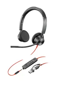 POLY Blackwire 3325 Stereo Microsoft Teams Certified USB-C Headset +3.5mm Plug +USB-C/A Adapter, Wired, Office/Call center, 131 g, Headset, Black