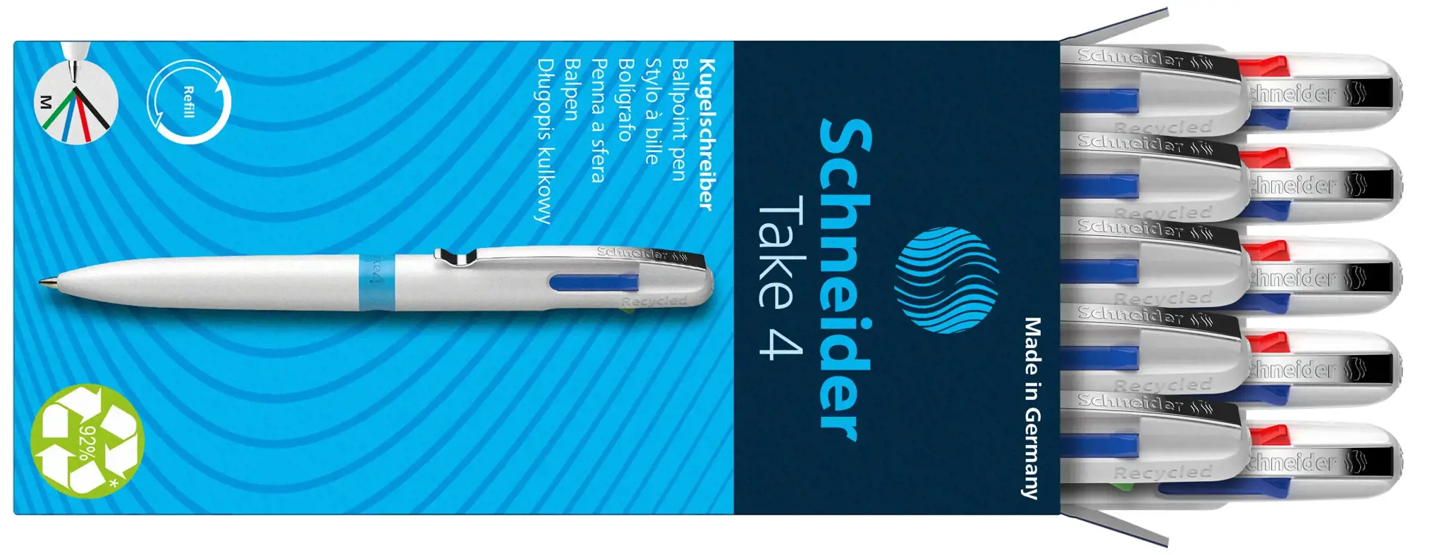 Tušinukas SCHNEIDER Take 4, baltas korpusas, 4 spalvos