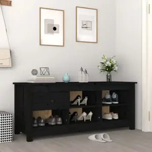 Spintelė batams, juoda, 110x38x45,5cm, pušies medienos masyvas