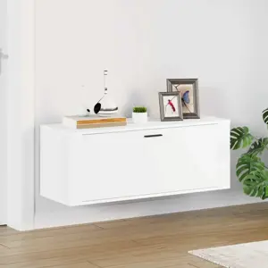 Sieninė spintelė batams, balta, 100x35x38cm, apdirbta mediena
