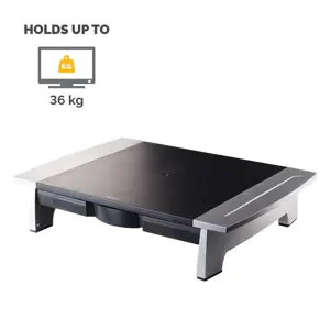 "Fellowes Office Suites Standard Monitor Riser", laisvai pastatomas, 36 kg, 71,1 cm (28"), reguliuojamas aukštis, juodas, sidabrinis