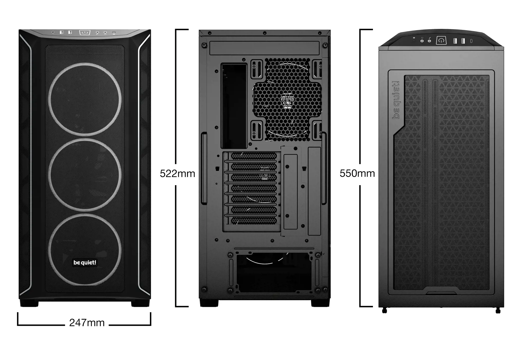 be quiet! Shadow Base 800 FX Black, Midi Tower, PC, Black, ATX, EATX, micro ATX, Mini-ITX, Acrylonitrile butadiene styrene (ABS), Steel, Tempered glass, Multi