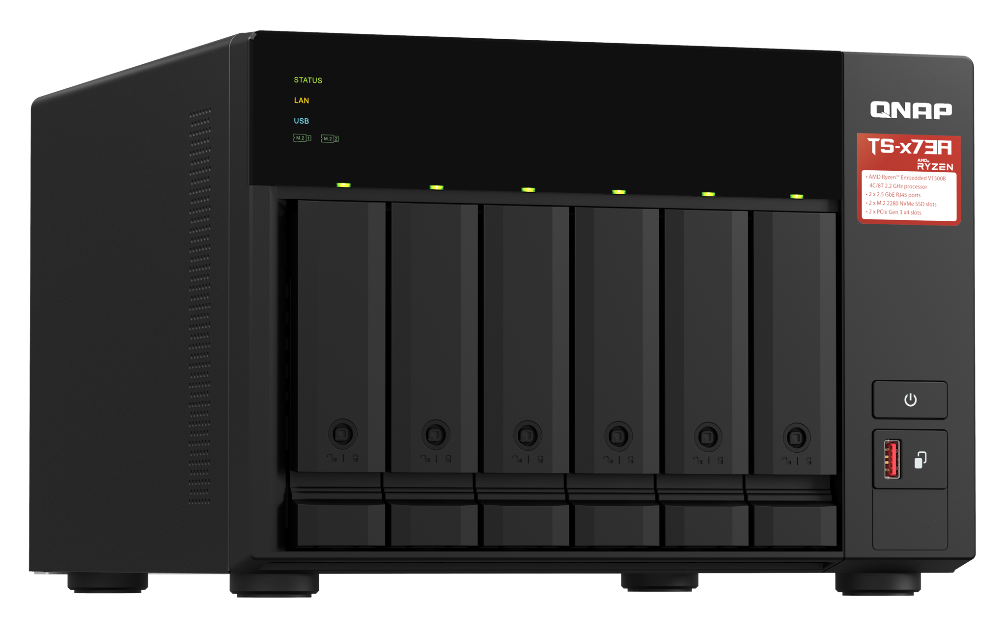 QNAP TS-673A, NAS, bokštinis, "AMD Ryzen", V1500B, juodas