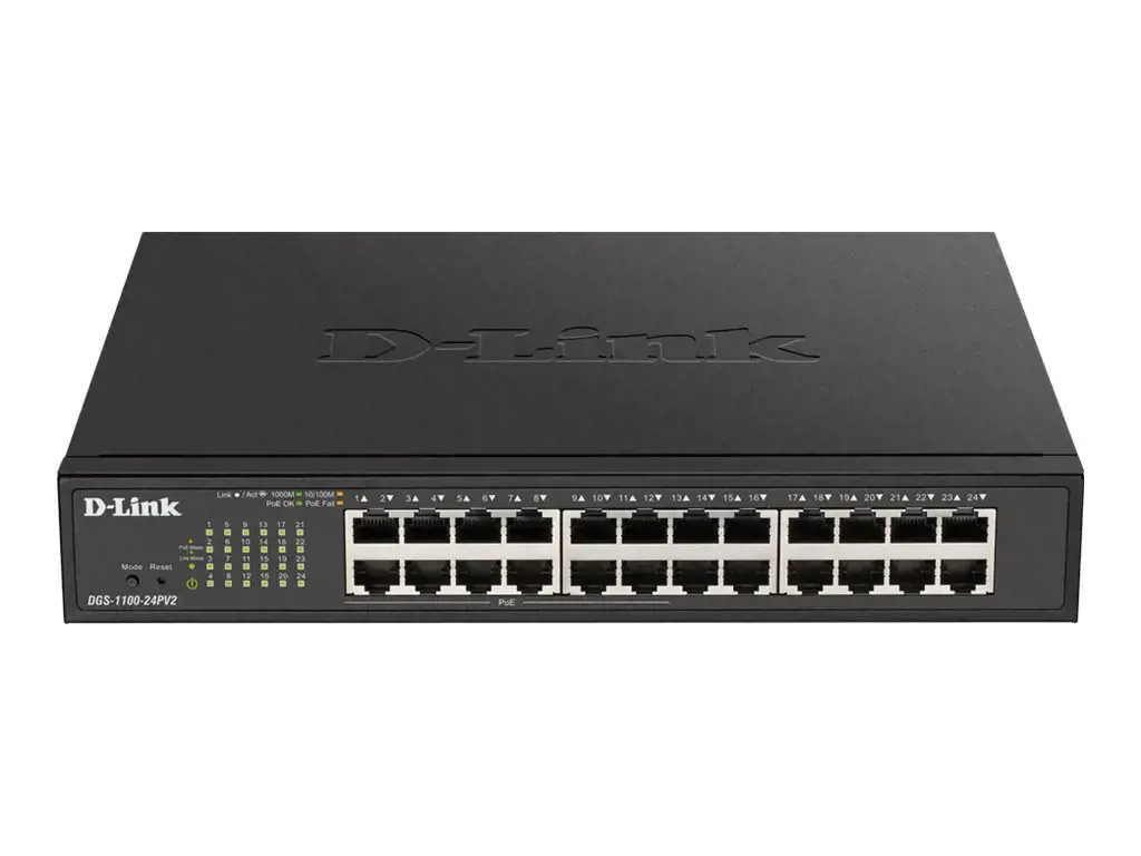 D-Link DGS-1100-24PV2, valdomas, L2, Gigabit Ethernet (10/100/1000), dvipusis duomenų perdavimas, maitinimas per Ethernet (PoE), montavimas į stovą