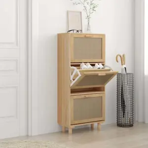 Spintelė batams, rudos spalvos, 52x25x115cm, mediena/ratanas