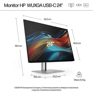 HP Series 7 Pro 24 inch WUXGA USB-C Monitor - 724pu, 61 cm (24"), 1920 x 1200 pixels, WUXGA, Black, Silver