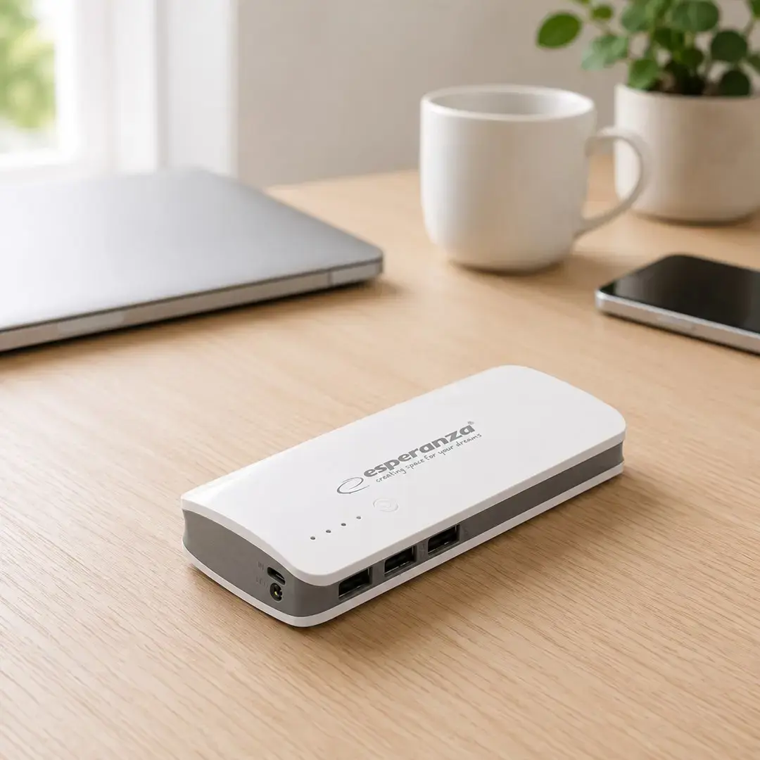 "PowerBank Esperanza Radium EMP106WE" (8000 mAh; microUSB, USB 2.0; baltos spalvos)