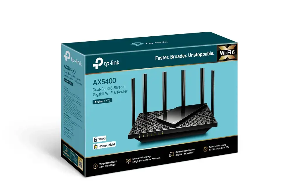 TP-Link Archer AX72, "Wi-Fi 6" (802.11ax), dviejų dažnių (2,4 GHz / 5 GHz), Ethernet LAN, juodas, nešiojamasis maršrutizatorius