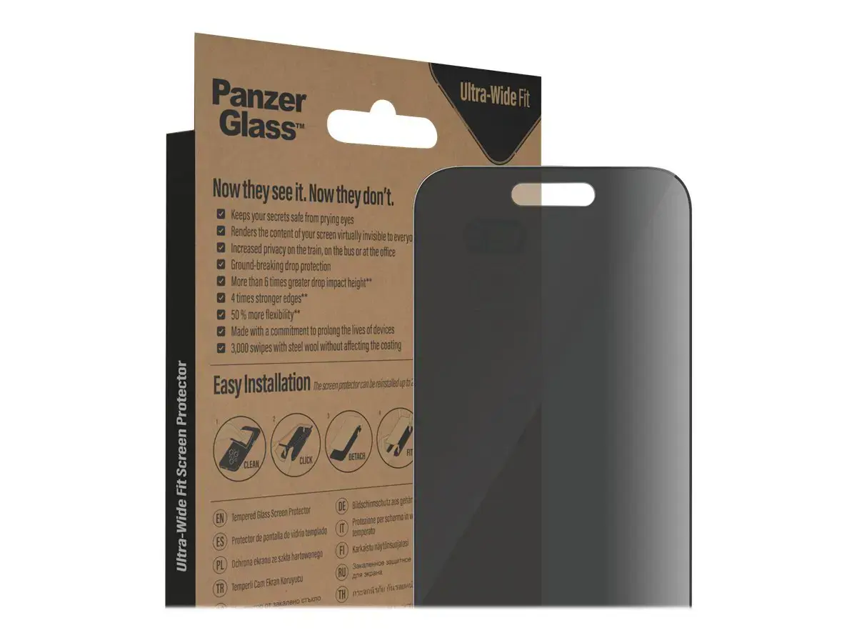 "PanzerGlass iPhone 2022" 6.1 Pro UWF wA Privacy AB, pavyzdys