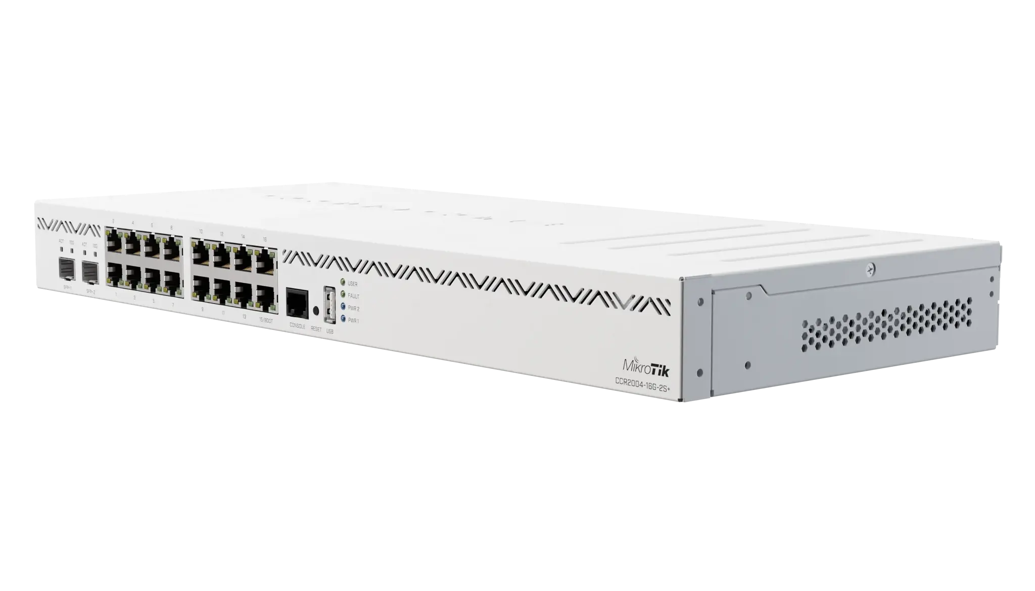 MIKROTIK CCR2004-16G-2S+ CLOUD CORE ROUTER 4x1.7GHZ 128MB NAND 2x 10GE SFP+ 16x 1GE prievadų 2x kintamosios srovės įvadai L6