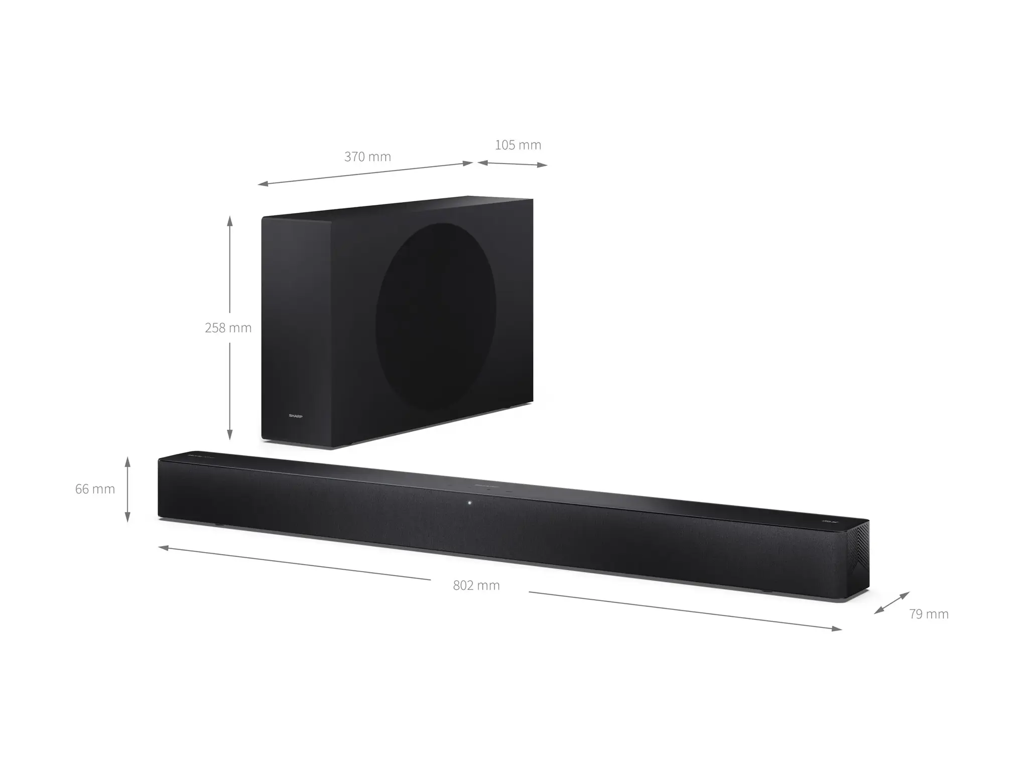 Sharp 2.1 Dolby Atmos/DTS Virtual:X Soundbar with Slim Wireless Subwoofer | HT-SBW310 | 330 W | Bluetooth | Black | Wireless connection