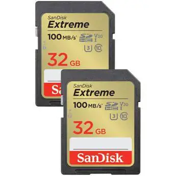 "SanDisk Extreme" 32 GB SDHC atminties kortelė + 1 metų "RescuePRO Deluxe" iki 100 MB/s ir 60 MB/s skaitymo/rašymo greitis, UHS-I, 10 klasė, U3, V30 - dviguba pakuotė; EAN:619659188917