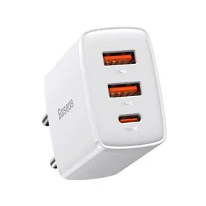 "Baseus" kompaktiškas greitasis įkroviklis, 2xUSB, USB-C, PD, 3A, 30W, baltas (baltas)