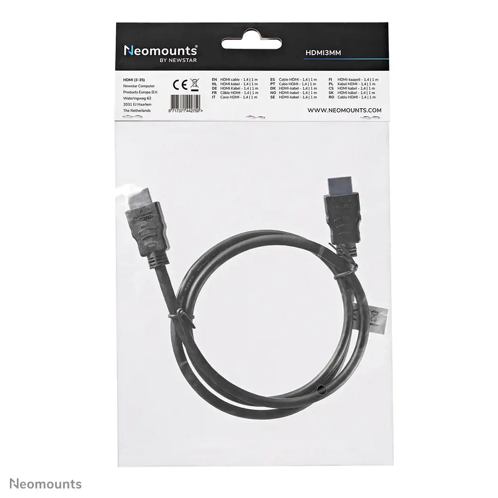 "Neomounts by Newstar" HDMI kabelis, 1 m, A tipo HDMI (standartinis), A tipo HDMI (standartinis), 10,2 Gb/s, juodas