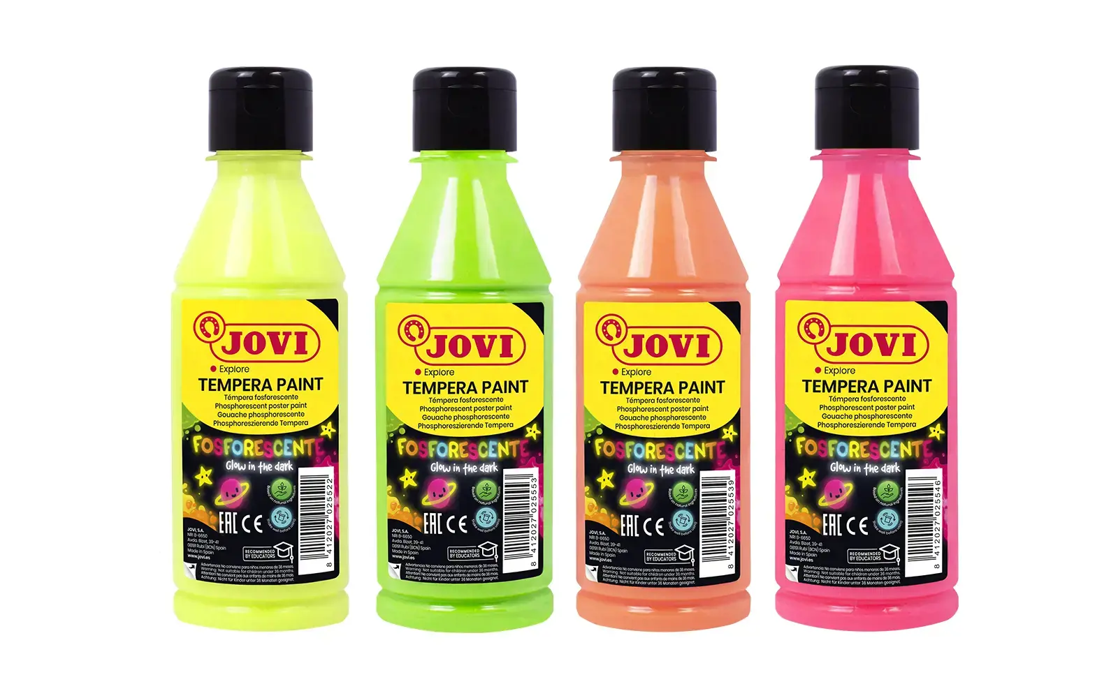 Tempera dažai JOVI, 250ml, geltonos sp., fosforiniai