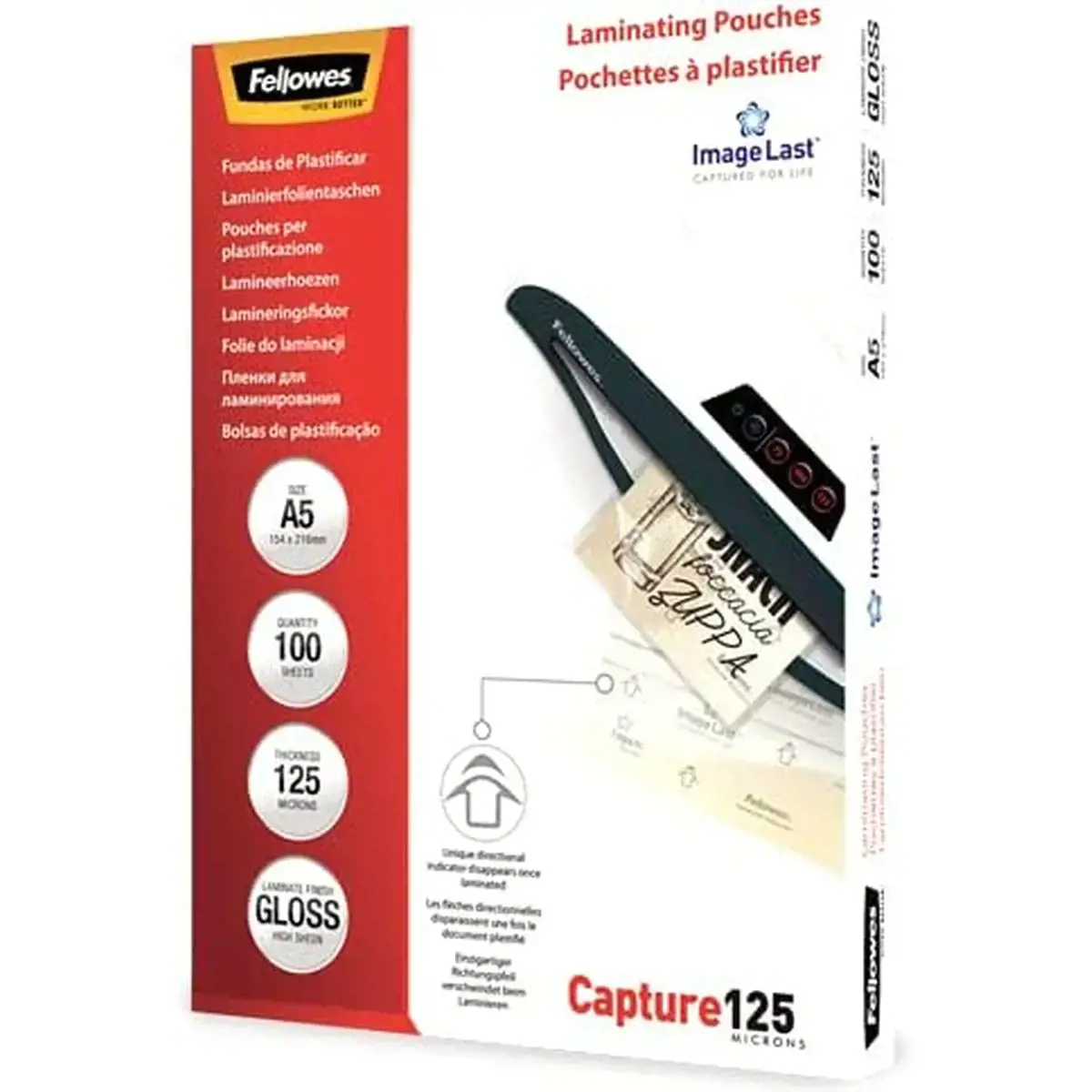 "Fellowes ImageLast" A5 125 mikronų laminavimo dėklas - 100 pakuočių, skaidrus, plastikinis, A5, 216 mm, 1 mm, 160 mm
