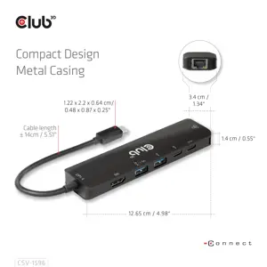 CLUB3D USB Gen1 Type-C, 6-in-1 Hub with HDMI 8K30Hz, 2xUSB Type-A, RJ45 and 2xUSB Type-C, Data and PD charging 100 watt, USB 3.2 Gen 1 (3.1 Gen 1) Type-C, HDMI, RJ-45, USB 3.2 Gen 1 (3.1 Gen 1) Type-A, USB 3.2 Gen 1 (3.1 Gen 1) Type-C, 5000 Mbit/s, 120 Hz, 7680 x 4320 pixels, Black