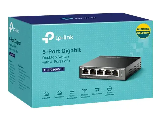 TP-Link TL-SG1005LP, nevaldomas, Gigabit Ethernet (10/100/1000), maitinimas per Ethernet (PoE), montuojamas ant sienos