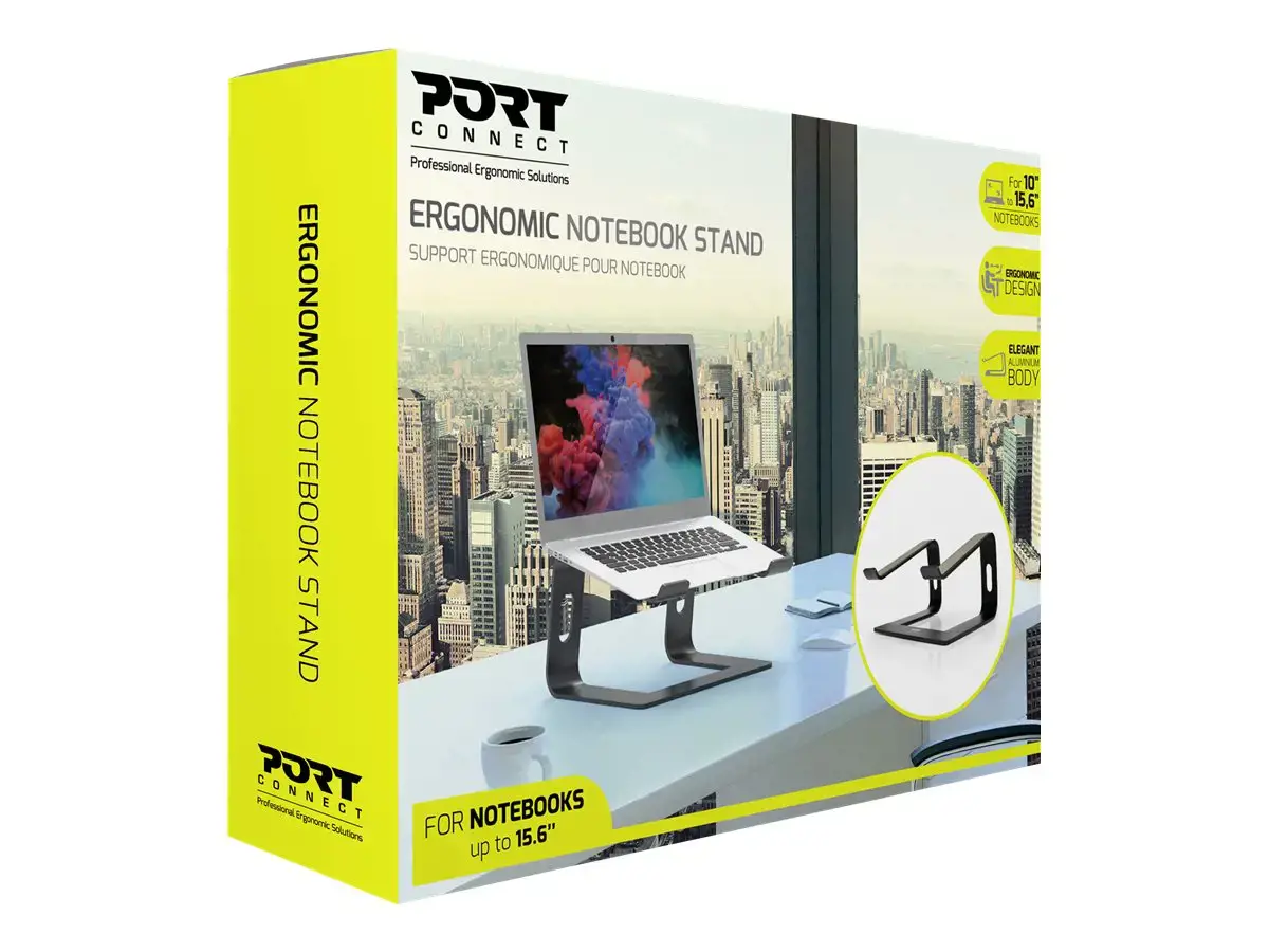 "Port Designs" 901103 Nešiojamojo kompiuterio stovas 39,6 cm (15,6"), aliuminis, juodas