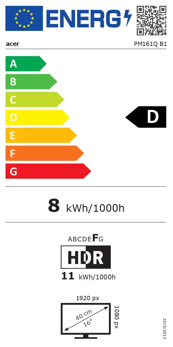Acer | PM161Q B1bmiuux | 15.6 " | IPS | FHD | 16:9 | 60 Hz | 4 ms | 1920 x 1080 pixels | 250 cd/m² | HDMI ports quantity 1 | Black | Warranty 24 month(s)