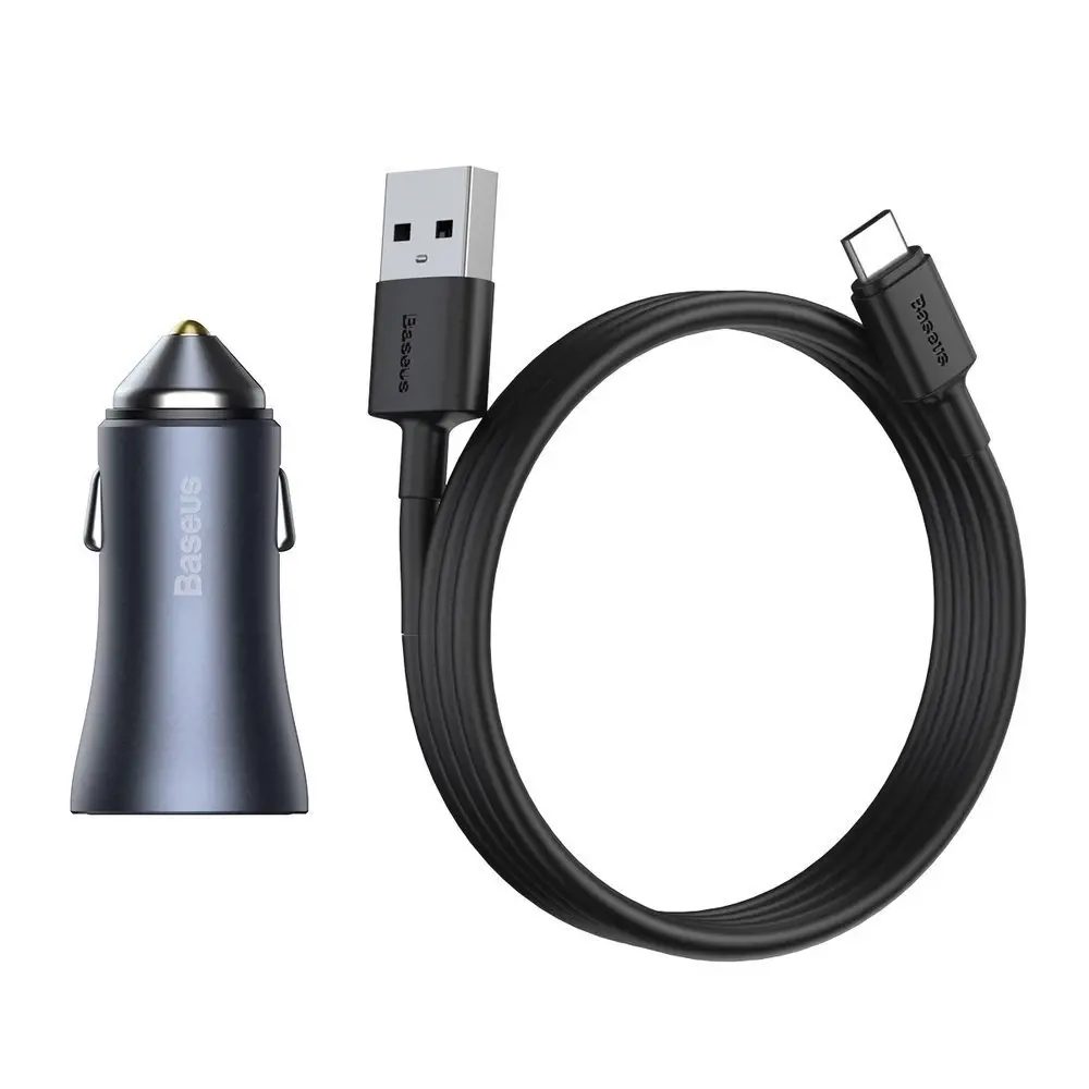 Baseus TZCCJD-0G Golden Contactor Car Charger Dual Quick Charger USB 40W Dark Grey