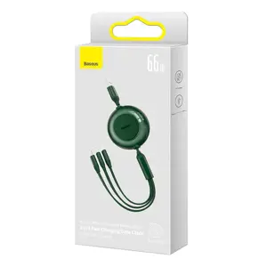 Baseus Bright Mirror 2 retractable cable 3in1 USB Type A - micro USB + Lightning + USB Type C 66W 1.1m green (CAMJ010106)