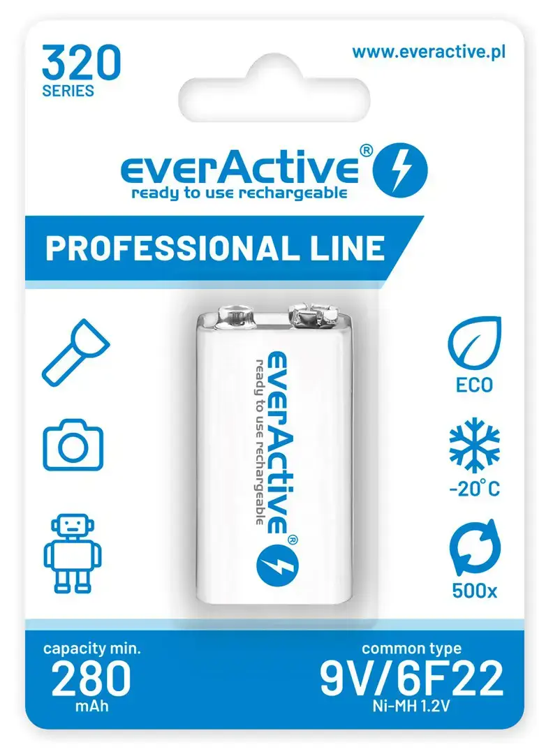 Akumuliatoriai everActive Ni-MH 6F22 9V 320 mAh Professional Line