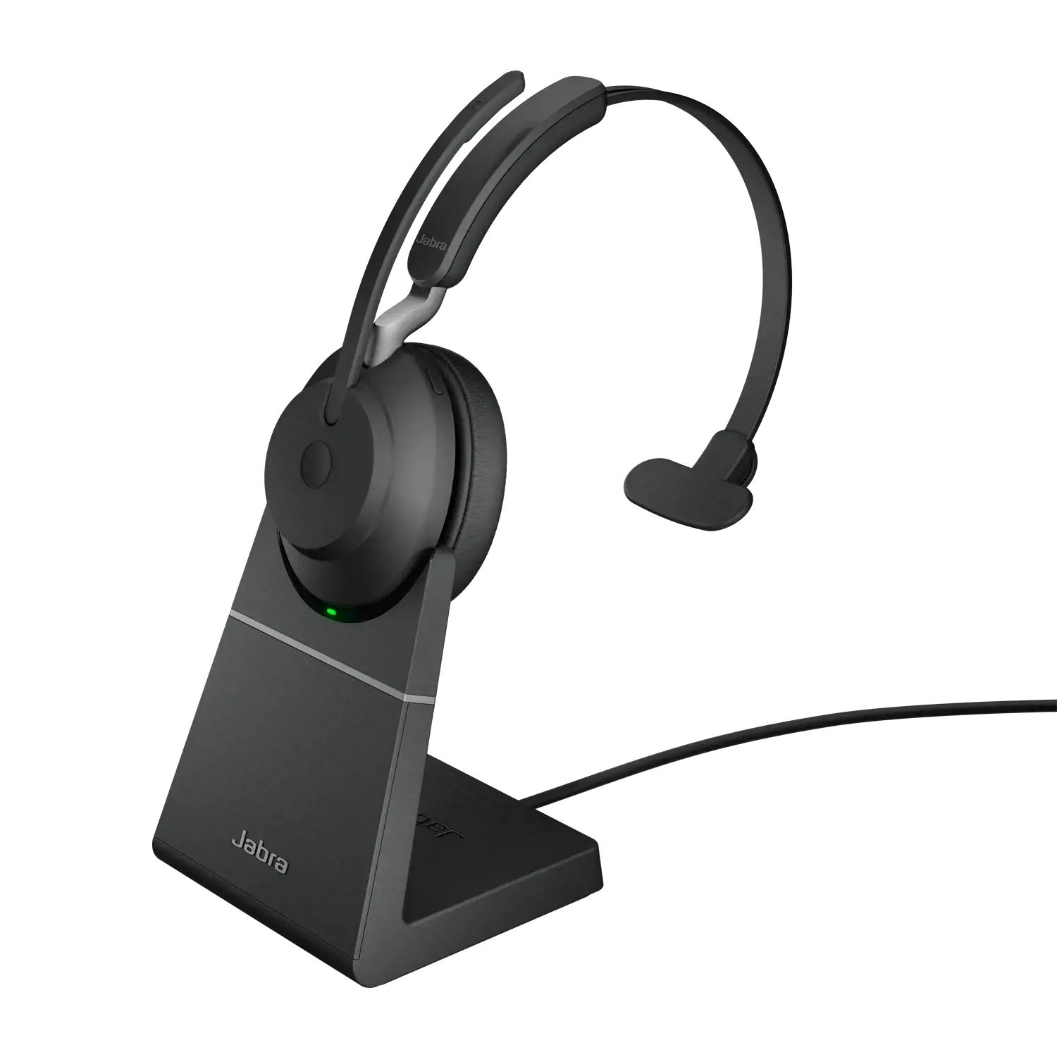 "Jabra Evolve2 65 USB-A UC Mono" su įkrovimo stoveliu - juoda, belaidis ryšys, biuras / skambučių centras, 20-20000 Hz, 99,2 g, ausinės, juoda