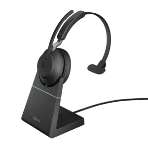 "Jabra Evolve2 65 USB-A UC Mono" su įkrovimo stoveliu - juoda, belaidis ryšys, biuras / skambučių c…