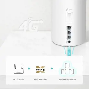 TP-Link 4G+ AX1800 Whole Home Mesh WiFi 6 Gateway, White, Internal, Power, CE: ≤20 dBm (2.4GHz), ≤23 dBm (5GHz), 0 - 40 °C, -40 - 60 °C