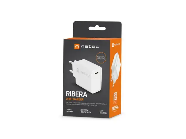 NATEC USB ĮKROVIKLIS RIBERA USB-C 20W PD BALTAS