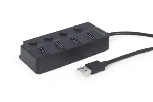 GEMBIRD USB 2.0 maitinamas 4 prievadų koncentratorius su jungikliais, juodas