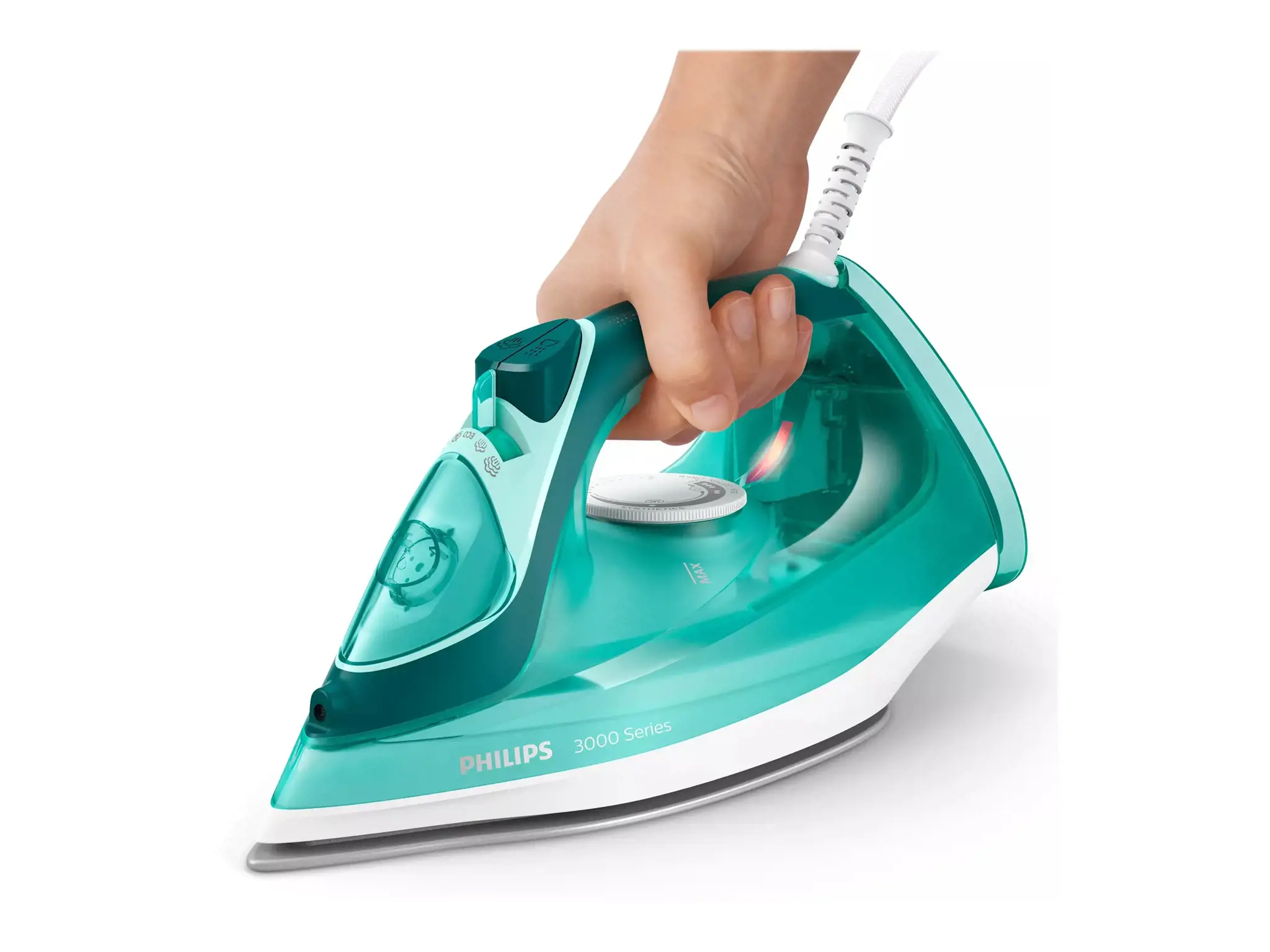 "Philips" 3000 serijos garinis lygintuvas 2400 W, garinis lygintuvas, keraminis padas, 1,9 m, 180 g/min, turkio spalvos, 40 g/min